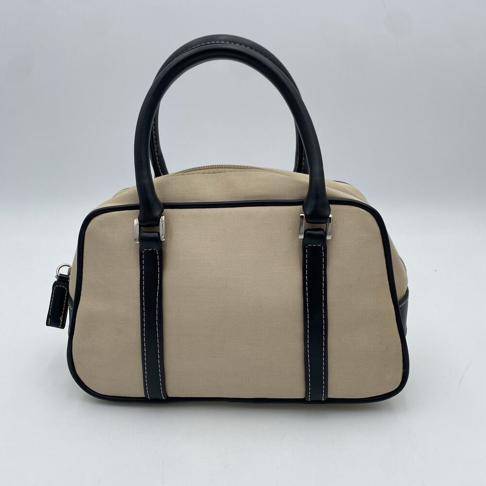 Vintage Nine West Mini Satchel Bag Y2K Beige Double Handle Black Leather